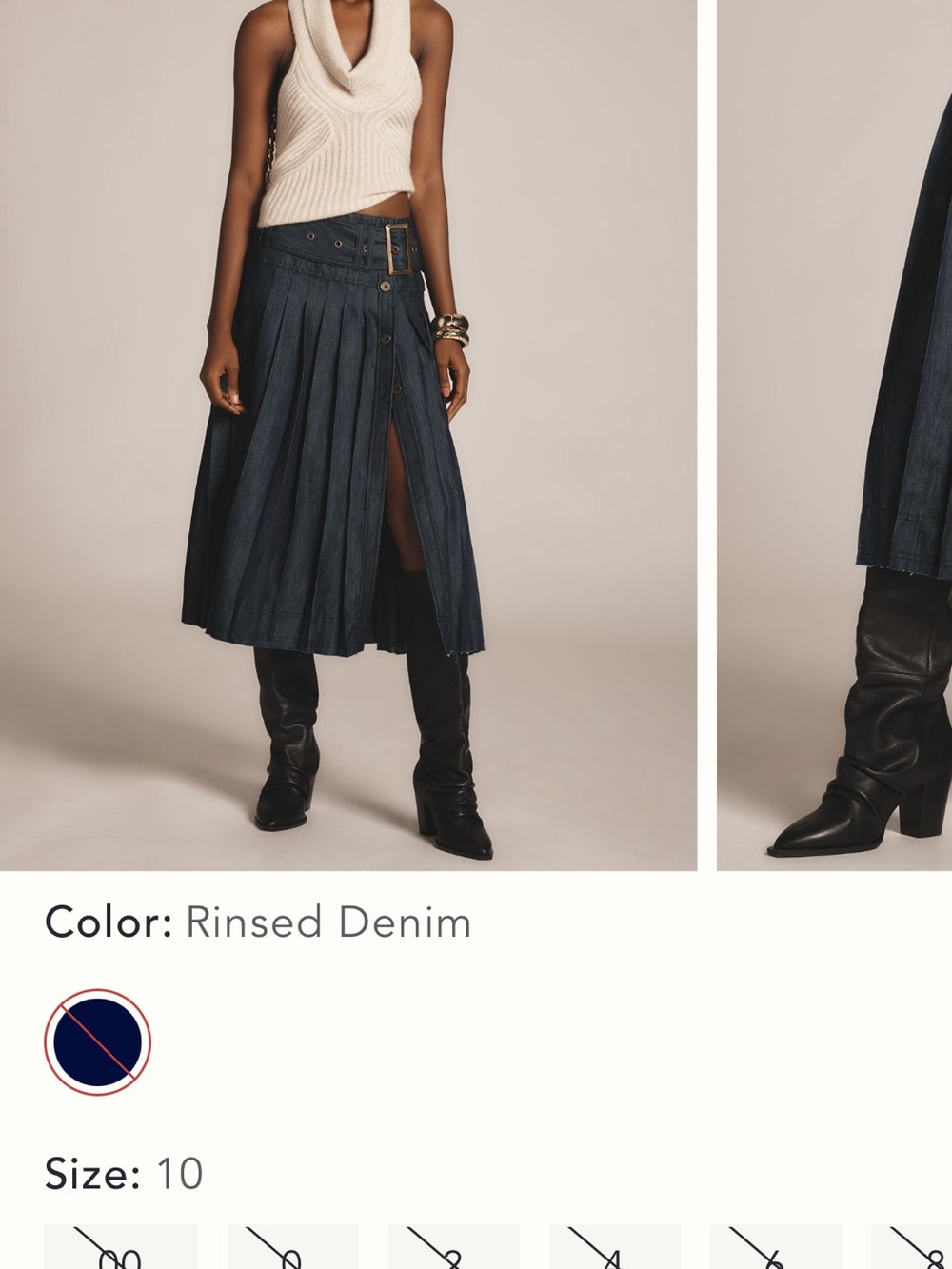 Anthropologie pilcro low slung Pleated dark Denim Skirt with Belt 10 - Picture 6 of 11